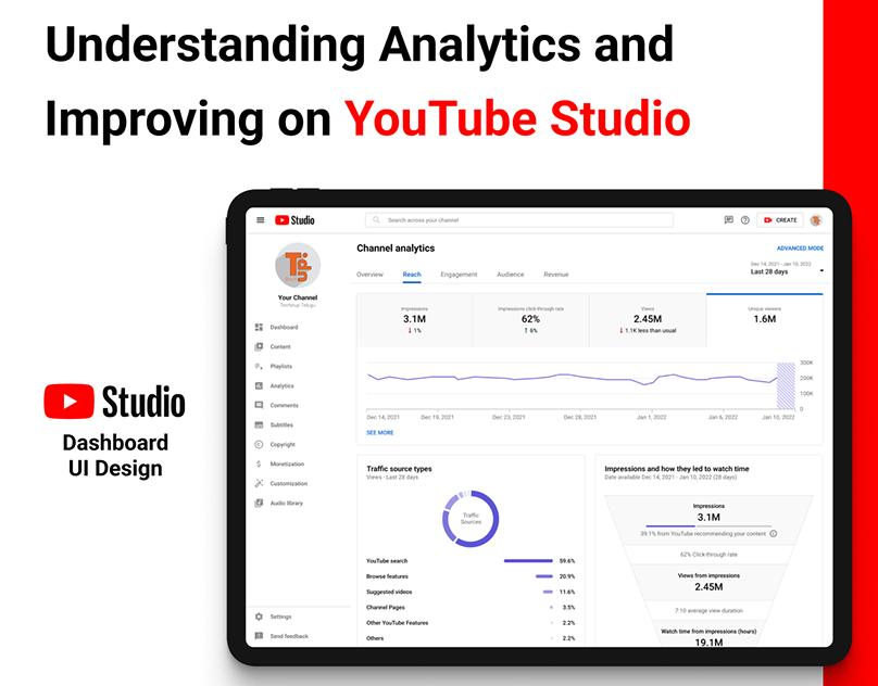 Modern YouTube SEO tools dashboard on laptop showing title, tags, keywords and hashtag generator interface