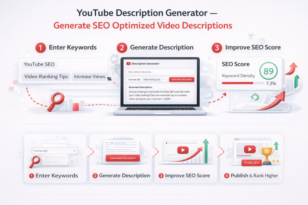 YouTube Description Generator – Generate SEO Optimized Video Descriptions infographic
