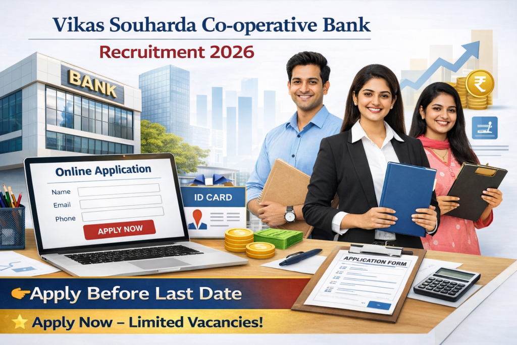ವಿಕಾಸ್ ಸೌಹಾರ್ದ ಕೋ-ಆಪರೇಟಿವ್ ಬ್ಯಾಂಕ್ ನೇಮಕಾತಿ 2026 featured image with bank job applicants