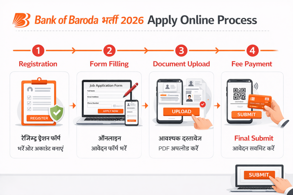 बैंक ऑफ बड़ौदा भर्ती 2026: 104 पदों पर बड़ी भर्ती, ऐसे करें आवेदन 5 Bank of Baroda Recruitment 2026 apply online process image