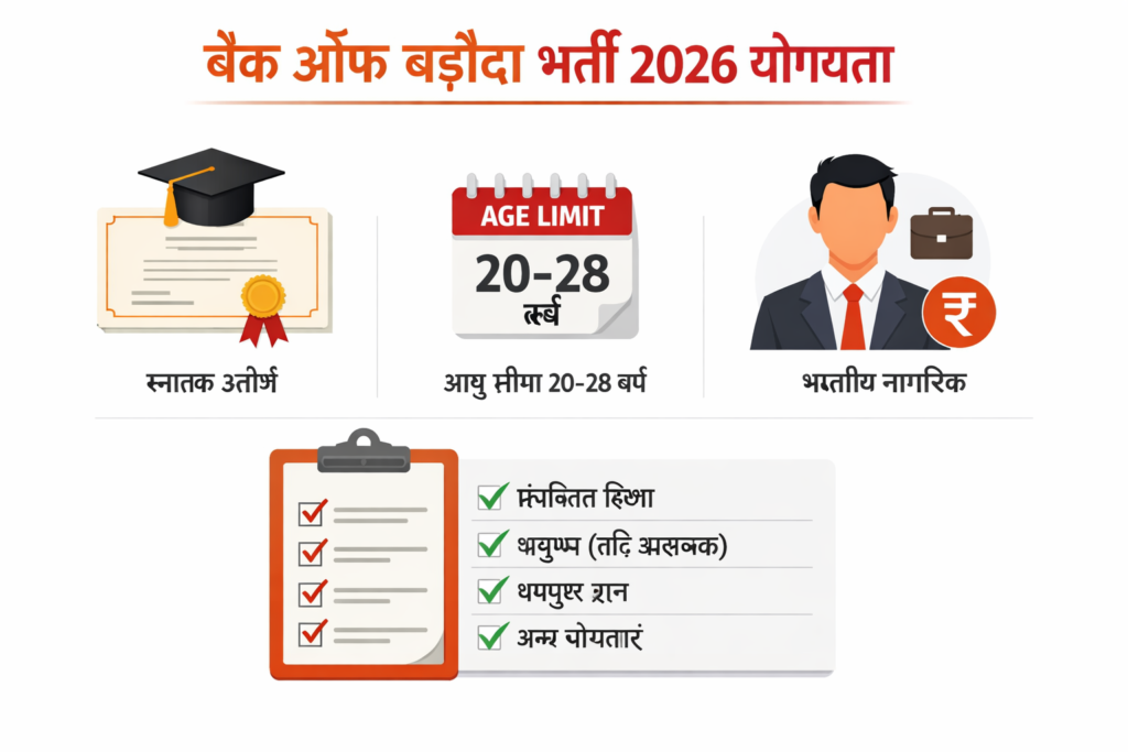 बैंक ऑफ बड़ौदा भर्ती 2026: 104 पदों पर बड़ी भर्ती, ऐसे करें आवेदन 3 Bank of Baroda Recruitment 2026 eligibility and age limit image