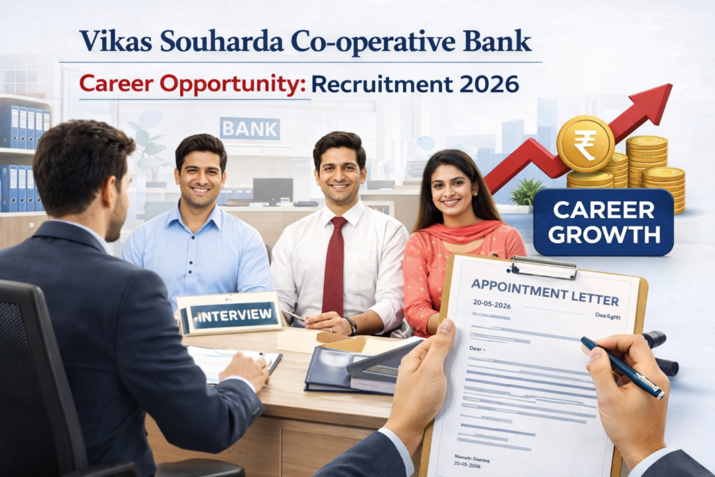 ವಿಕಾಸ್ ಸೌಹಾರ್ದ ಕೋ-ಆಪರೇಟಿವ್ ಬ್ಯಾಂಕ್ ನೇಮಕಾತಿ 2026: 46 ಹುದ್ದೆಗಳು 6 ವಿಕಾಸ್ ಸೌಹಾರ್ದ ಬ್ಯಾಂಕ್ ನೇಮಕಾತಿ 2026 ಬ್ಯಾಂಕ್ ಉದ್ಯೋಗ ಅವಕಾಶ ಚಿತ್ರ