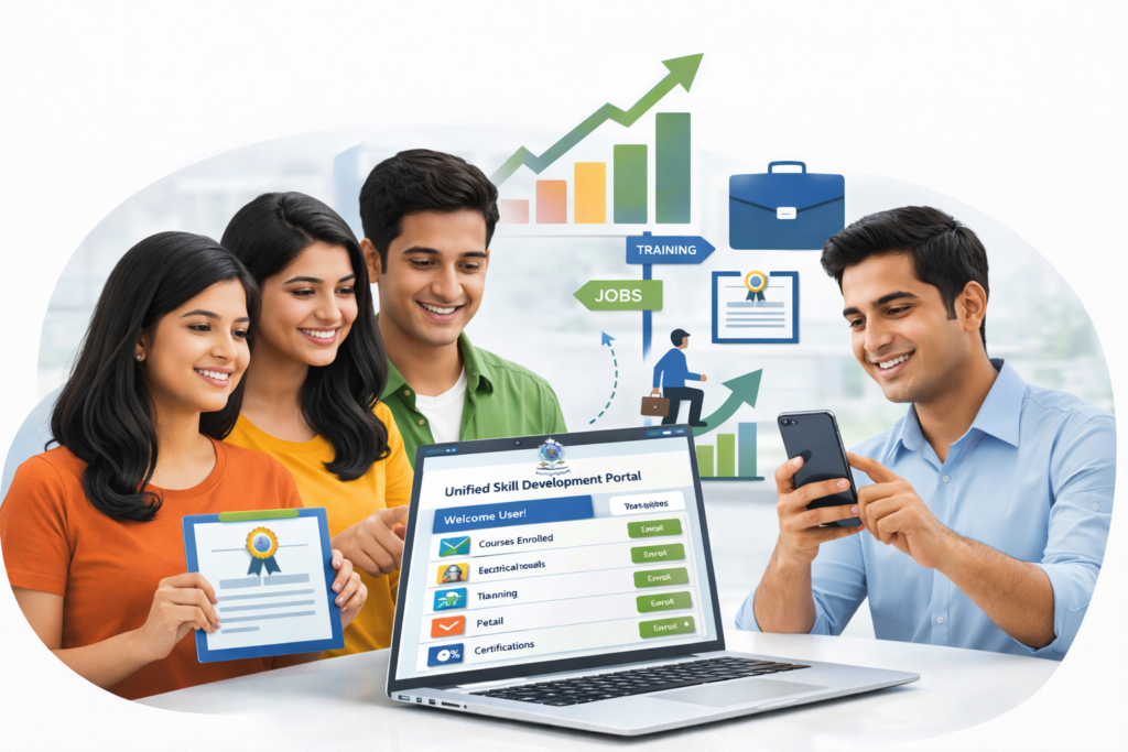 Students using Unified Skill Development Portal for career growth